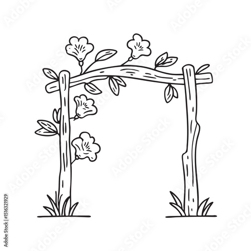 A trumpet vine winding its way through a wooden arch