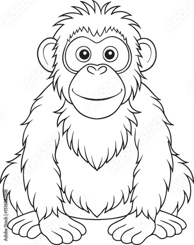 baby orangutan coloring page cute primate vector illustration