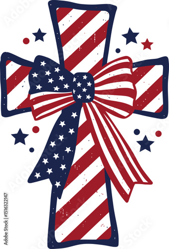 Patriotic Cross with American Flag Bow
