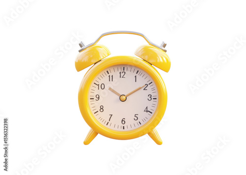Yellow alarm clock isolated on transparent background