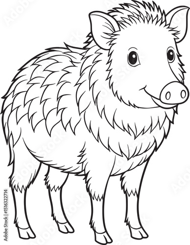peccary coloring page wild hog line art vector illustration