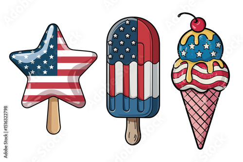 4th Of July Ice Cream Clipart Set
