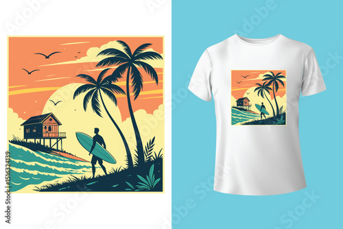Summer T-Shirt Design – Tropical Beach Vibes and Sunshine Graphic Tee