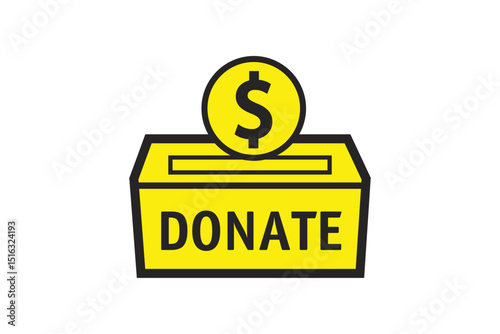 donate box icon, sharing money box, donate now box
