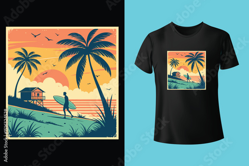 Summer T-Shirt Design – Tropical Beach Vibes and Sunshine Graphic Tee