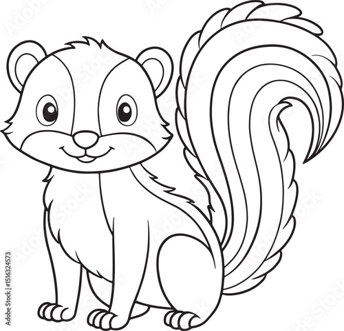 Adorable Skunk Coloring Page Printable Animal Vector Illustration