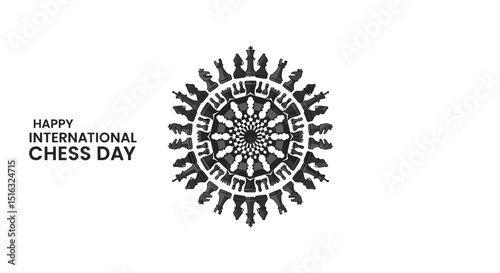 Chess pieces in a circular design for International Chess Day
