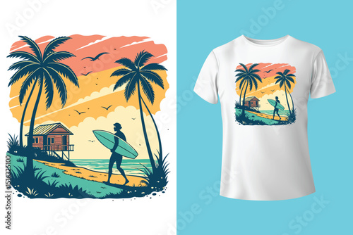 Summer T-Shirt Design – Tropical Beach Vibes and Sunshine Graphic Tee