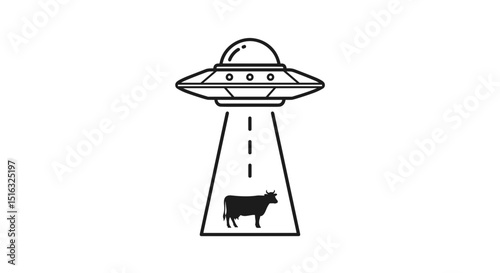 UFO abducting a cow in a simple line art style