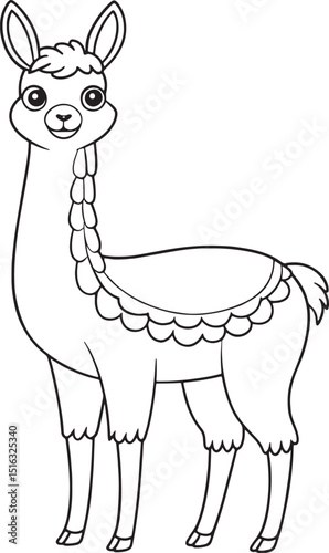 llama coloring page cute animal design for kids vector illustration
