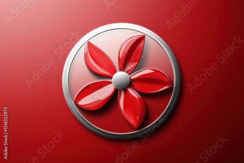 Symbol featuring a red floral design on a glossy red background with metal accents