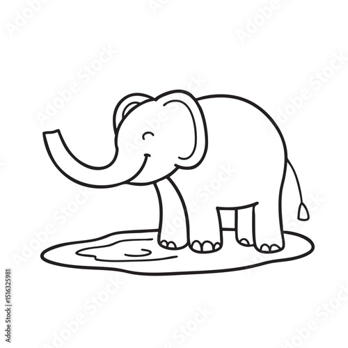 A trunk of an elephant extended over a puddle