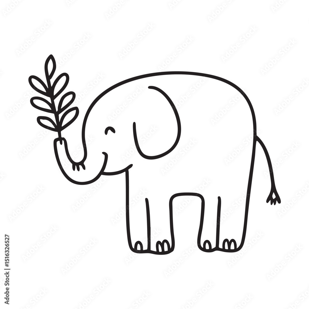 Fototapeta premium A leafy branch held by an elephant trunk