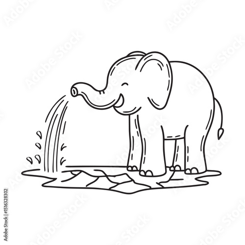 A trunk of an elephant spraying water onto dry ground