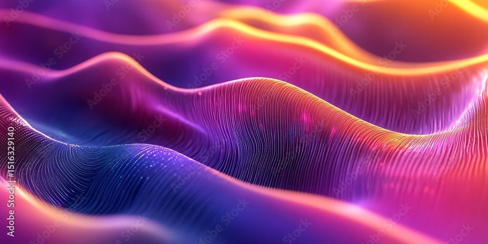 Fototapeta premium Vibrant Purple Pink and Orange Abstract Wave Background Glowing Particle Texture