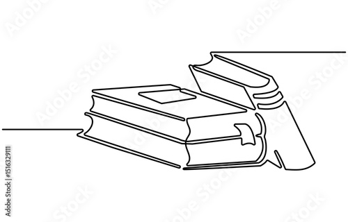Continuous one line drawing of book opening vector graphic illustration