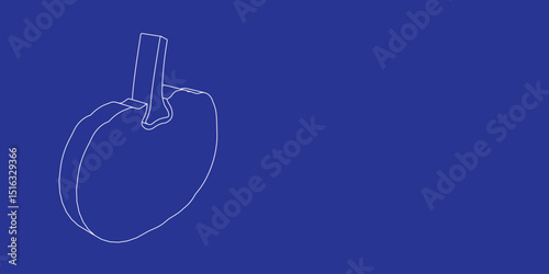 The outline of a large pumpkin symbol made of white lines on the left. 3D view of the object in perspective. Vector illustration on indigo background