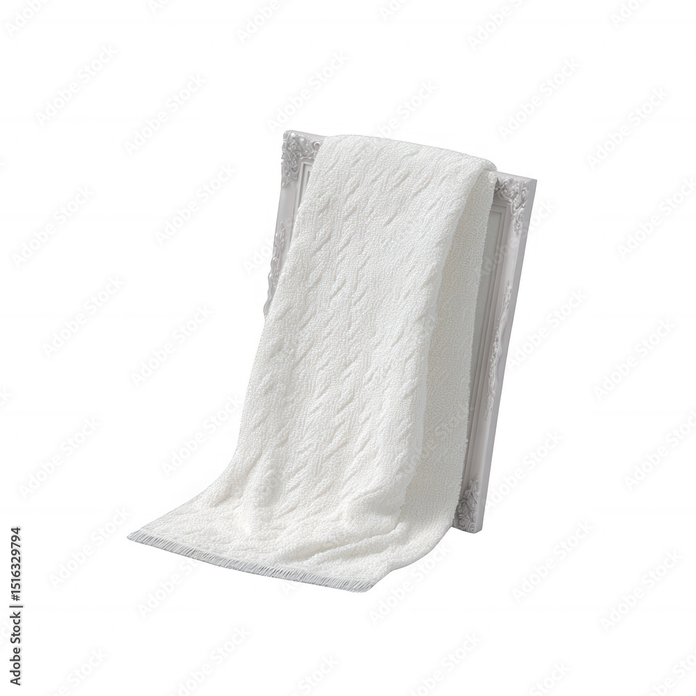 Naklejka premium A cozy, soft white blanket elegantly draped over a chair, creating a warm and inviting atmosphere in a modern living space.