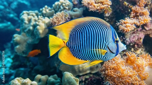 Vibrant Coral Reef Scene with Colorful Tropical Fish Swimming
