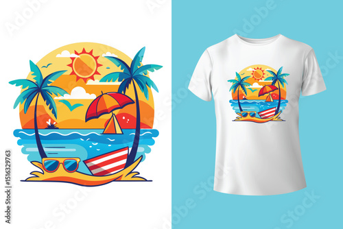 Summer T-Shirt Design – Tropical Beach, Sunshine, and Vacation Graphic Tee