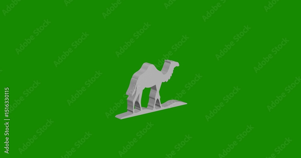 Obraz premium Isolated realistic white wild camel symbol front view with shadow. 3d illustration on green chroma key background