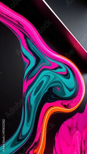 Bright, vibrant abstract artwork with flowing neon colors in pink, orange, and teal tones against a dark background, invoking a sense of energy, creativity, and modern artistic expression.
