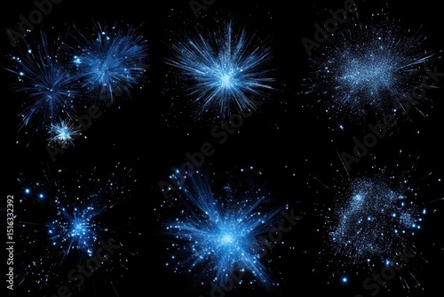 Bright blue burst patterns create dynamic visual effects for various projects