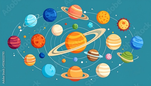 Cartoon Solar System Planets Orbit.