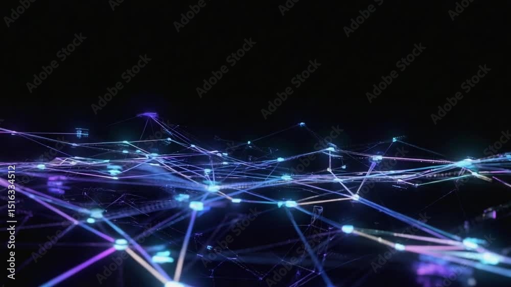 Abstract dark glowing quantum wave lines collapsing in on themselves, particles rainbow light rays, dark digital void mysterious real time flow physics, high detail glowing lines, ambient audio