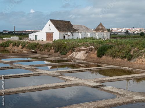 Traditional salt flat basins and outbuilding in Algarve