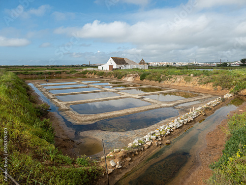 Traditional salt flat basins and outbuilding in Algarve
