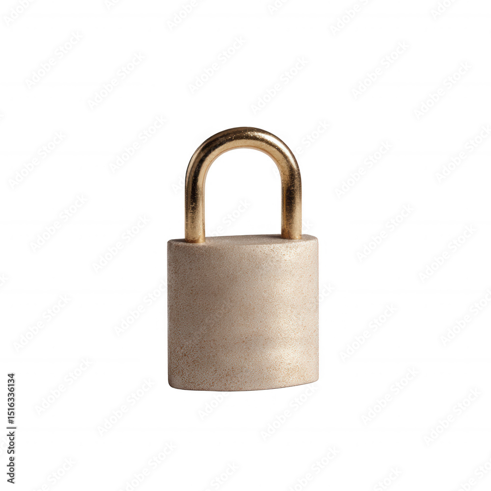 A simple and elegant padlock with a metallic shackle against a white isolated background, symbolizing security and protection for personal and business assets. A simple and elegant padlock with a metallic shackle against a white isolated background, symbolizing security and protection for personal and business assets.