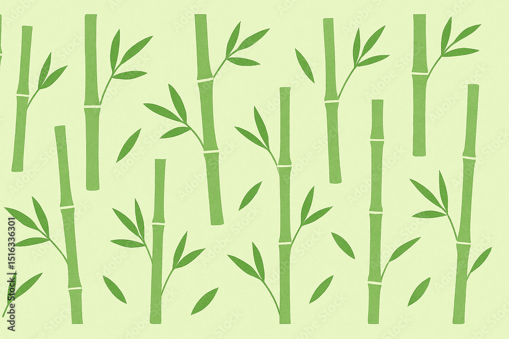 Naklejka premium Green bamboo stems pattern wallpaper