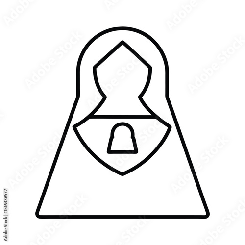 Minimalist black and white line drawing depicting the silhouette of a religious nun