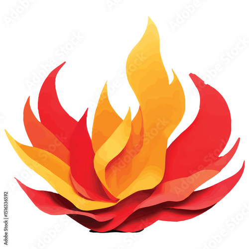 3D Layered Fire Clipart in Paper Art Style with Clean Shapes and Soft Shadows on Transparent, a fire is shown in a paper cutout. fire flames on white background