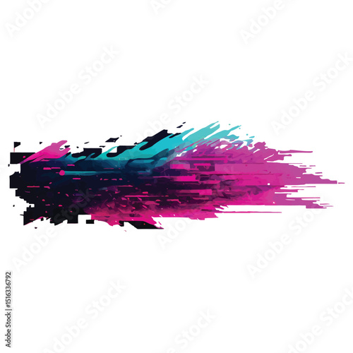 Futuristic Tech Style Fire Clipart in High Contrast Magenta and Teal with Glowing Glitch Details, abstract background with paint splatters on white background. abstract colorful splashes background