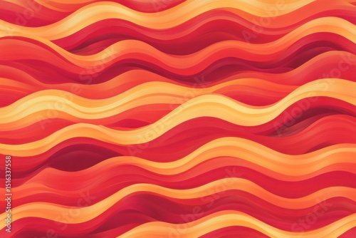 Vibrant waves of red and orange flow across the canvas in a striking abstract design