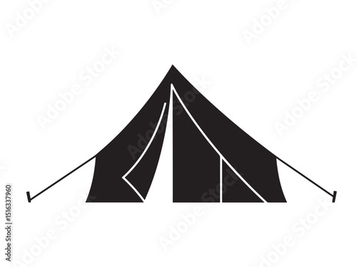 A minimalistic, black and white illustration of a tent vector silhouette