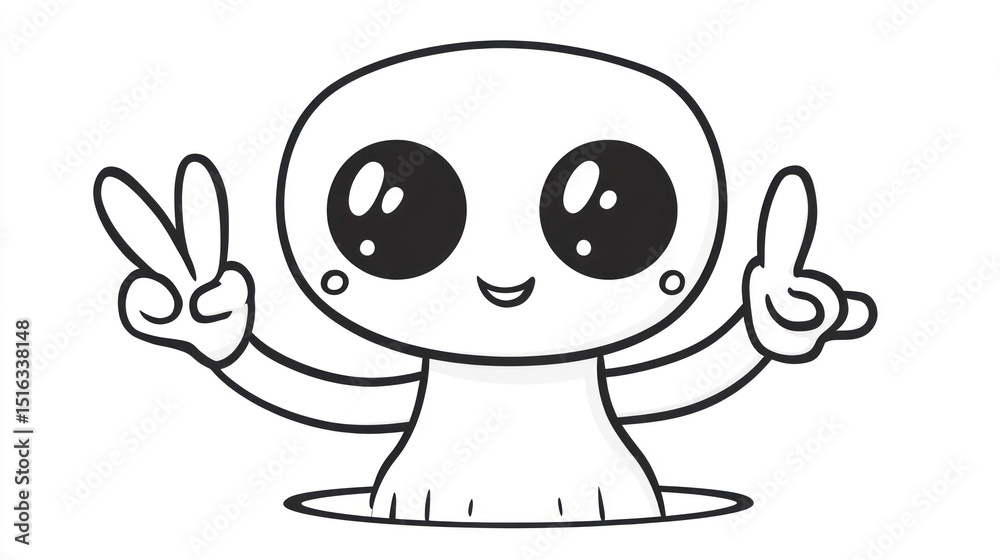 Obraz premium Cute alien cartoon character, peace sign