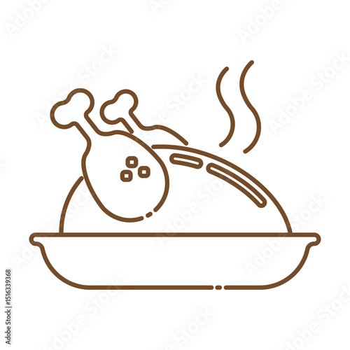 Hot fried chicken with steam linear icon. Chicken roast line icon isolated on transparent background, traditional delicious meal for thanksgiving day holiday. Editable Stroke.