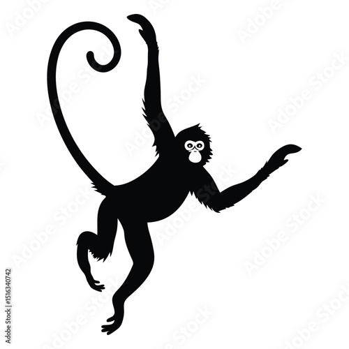 Monkey jumping silhouette in lively pose for active design projects vector illustration.