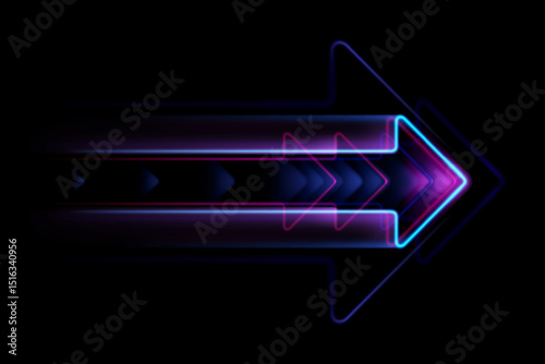 Neon arrow on black background