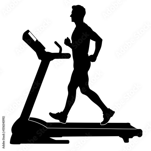Silhouette of person jogging on treadmill, digital health and fitness tracking