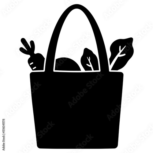 Silhouette of eco tote with groceries – Sustainable living, zero waste shopping
