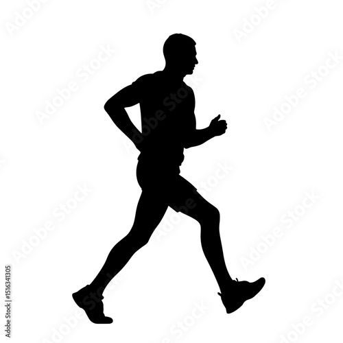 Silhouette of male runner jogging on white background, fitness and health