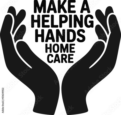 Make a helping hands home care logo, caring hands illustration, supportive home care service icon, healthcare symbol, compassionate aid design
