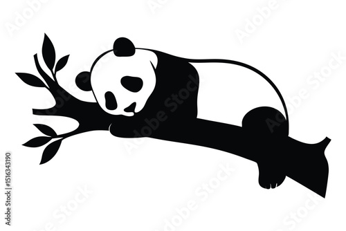 Panda sleeping on tree silhouette in relaxed pose for nature-themed illustrations vector illustration.
