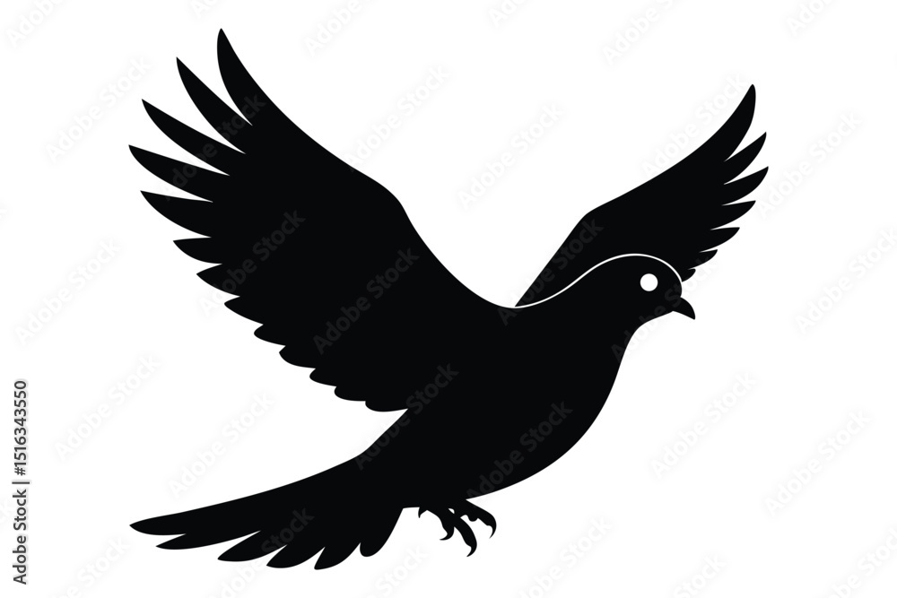 Fototapeta premium Pigeon flying silhouette for tranquil and calm design projects vector illustration.