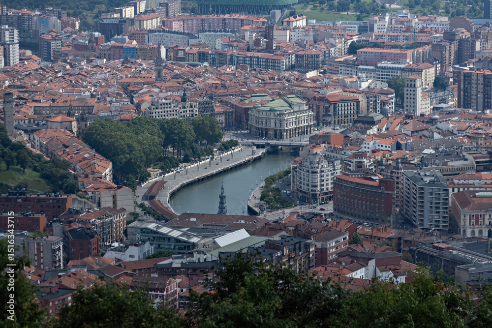 Fototapeta premium Aerial view of the roofs in Bilbao city from the hill Spain