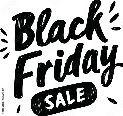 Black friday sale banner with handwritten text and decorative elements. Vector illustration